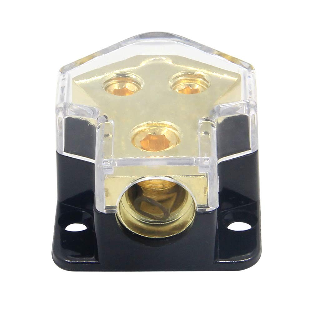 RKURCK 2 Way Power Distribution Block, 0/2/4 AWG Gauge in, 4/8/10 2Way, 2Way
