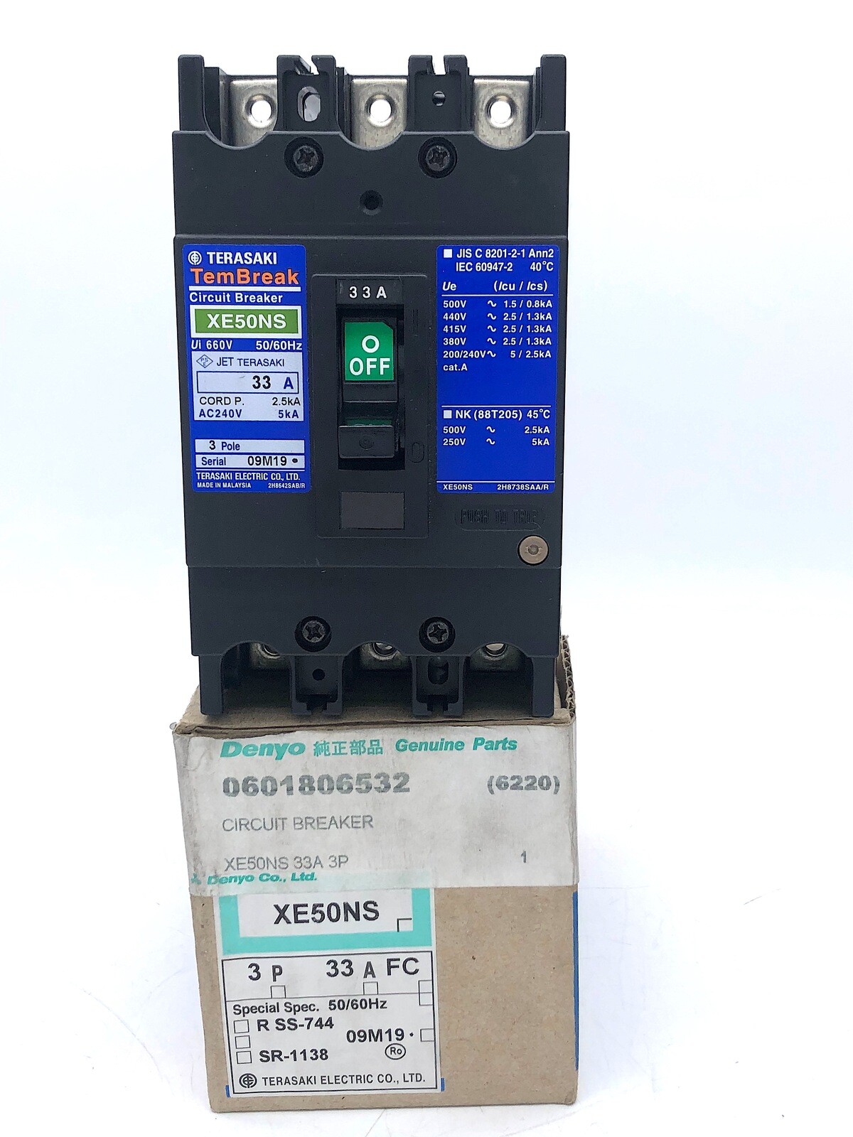 Terasaki Tembreak XE50NS Circuit Breaker No-Fuse 3P 33A 50Hz 240V 5kA