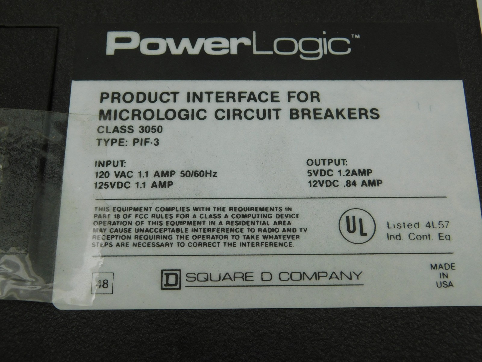 Square D 3050/PIF-3 PowerLogic Product Interface for Micrologic Circuit Breakers