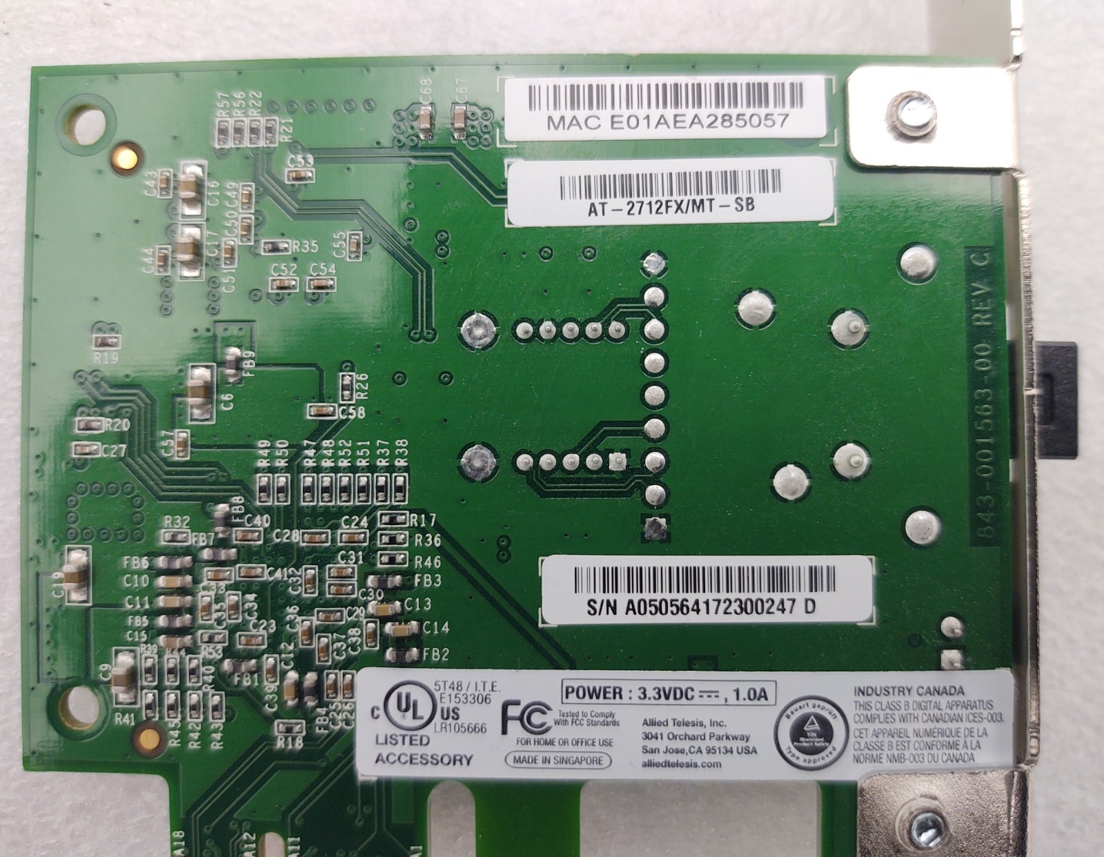 AVAGO ALLIED TELESIS Fiber Optic Network Card AT-2712FX/MT-SB 843-001563-00
