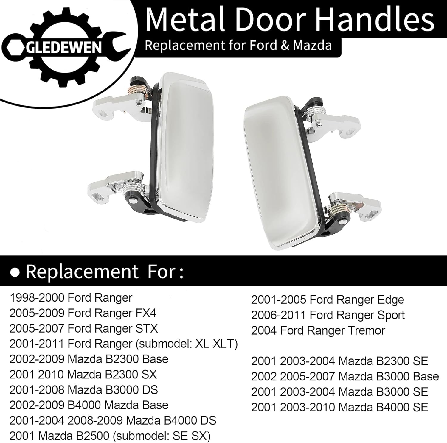 All Metal Exterior Door Handle Set Chrome, Compatible with 1998-2011 Ford