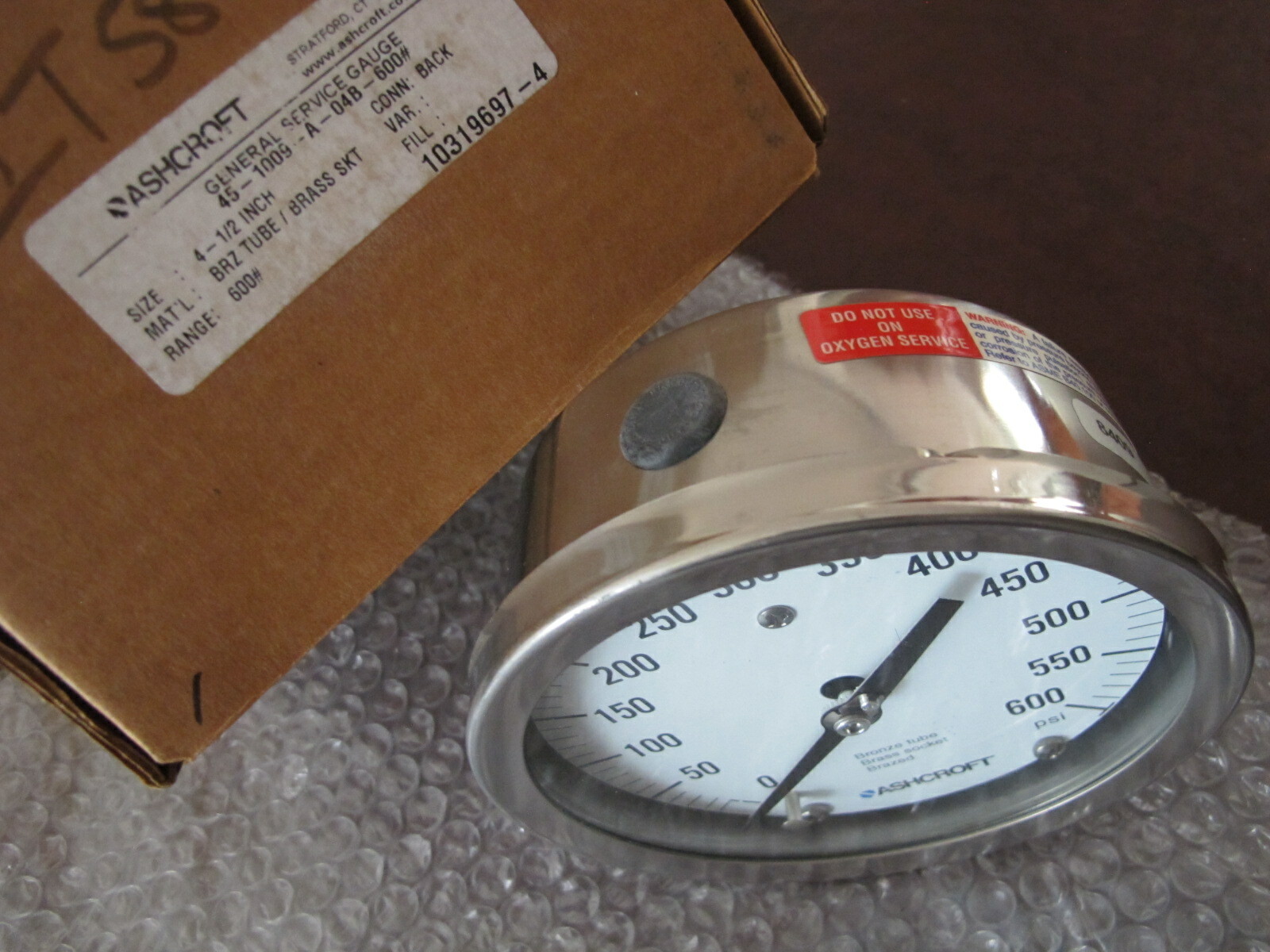4-1/2″ Ashcroft 45-1009-A-04B-600 0-600# PSI General Service Pressure Gauge SS