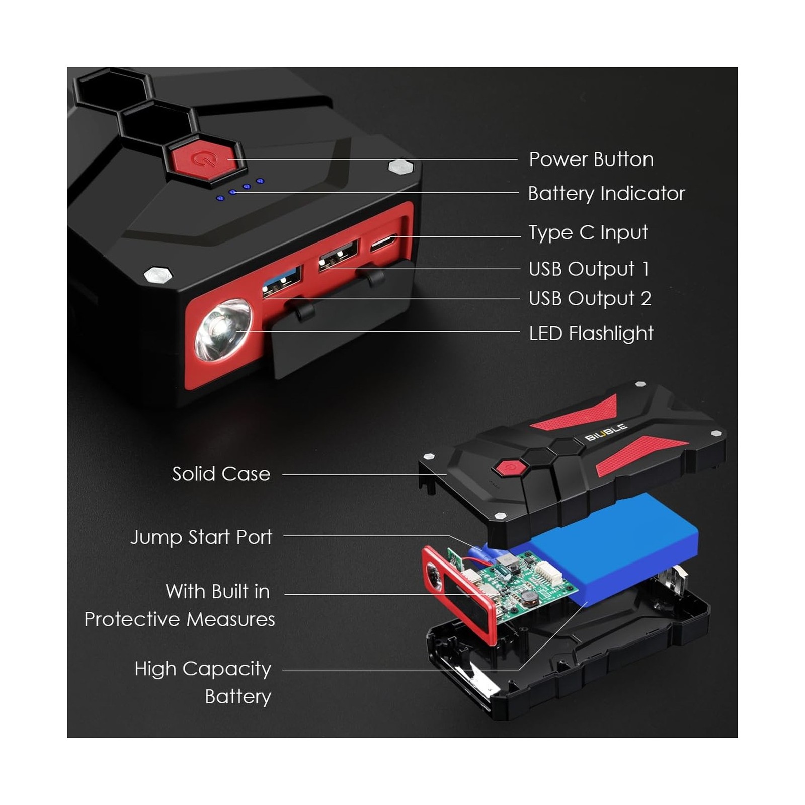 Jump Starter Car Jump Starter Auto Battery Booster Pack 5000A Peak 12V with U…