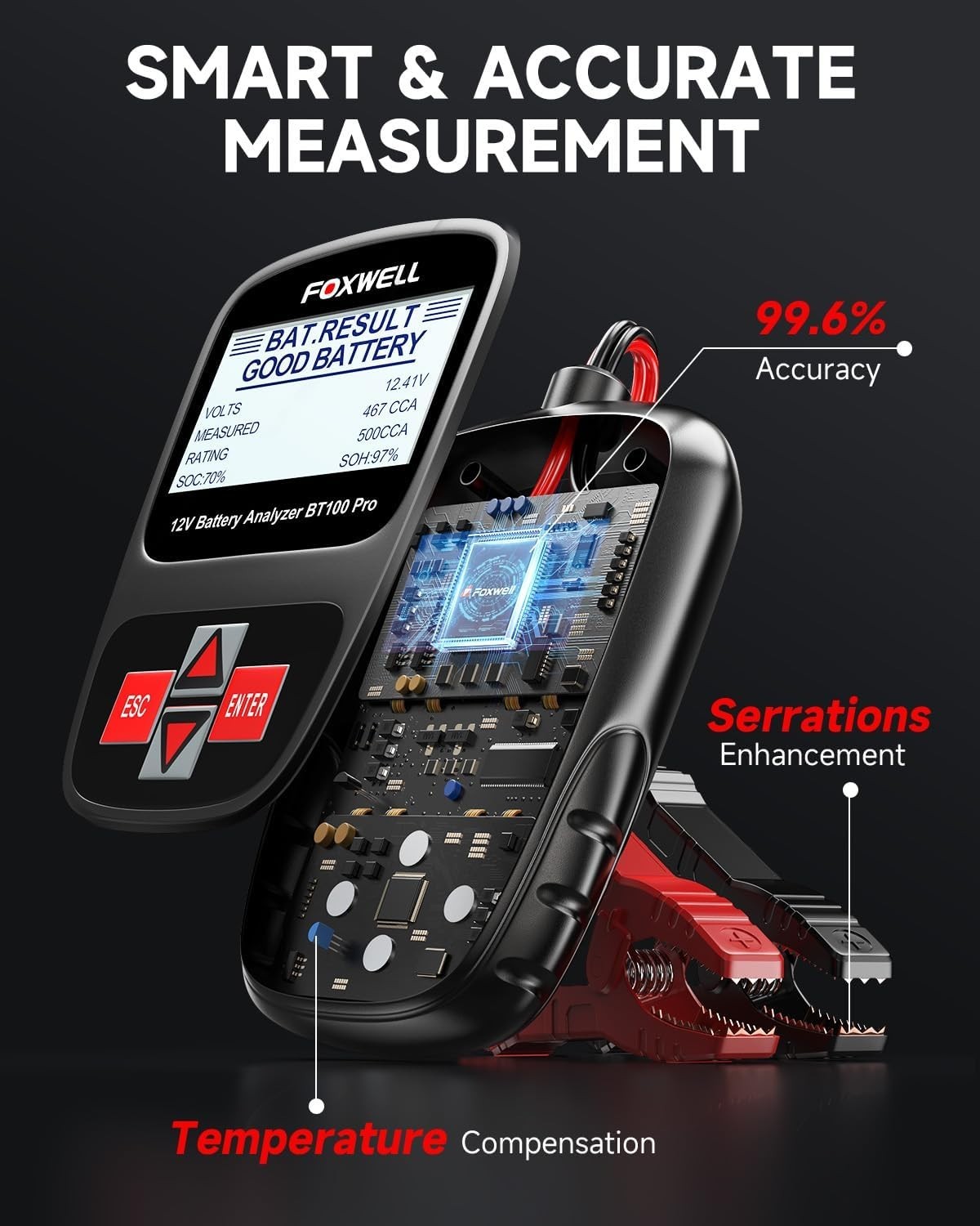 BT100 Pro Probador de batería de 12 V, analizador digital de batería 100-1100CCA