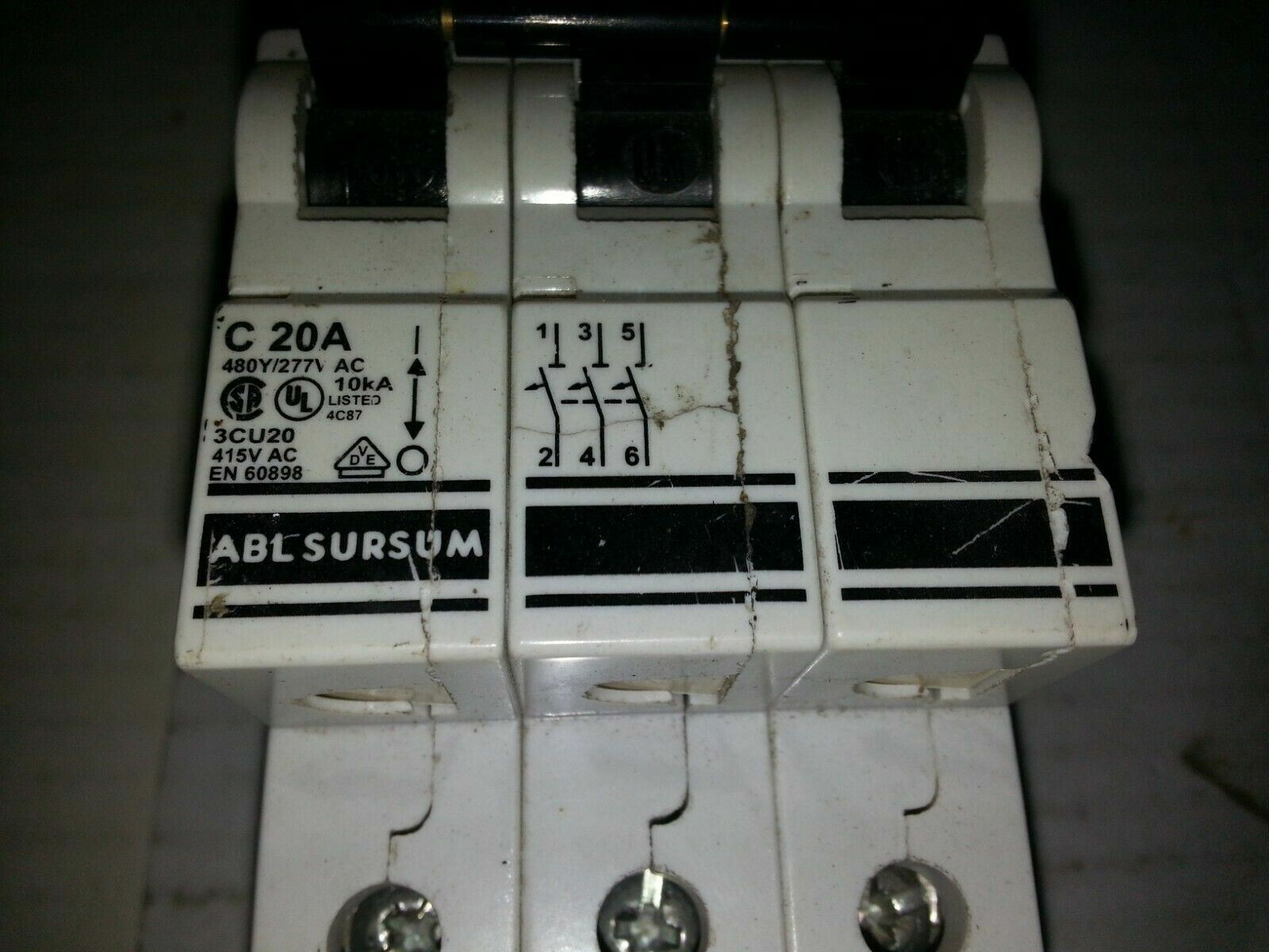 ABL Sursum 3CU20 Circuit Breaker 20A 3-Pole 480Y/277VAC 10kA C-Curve Industrial