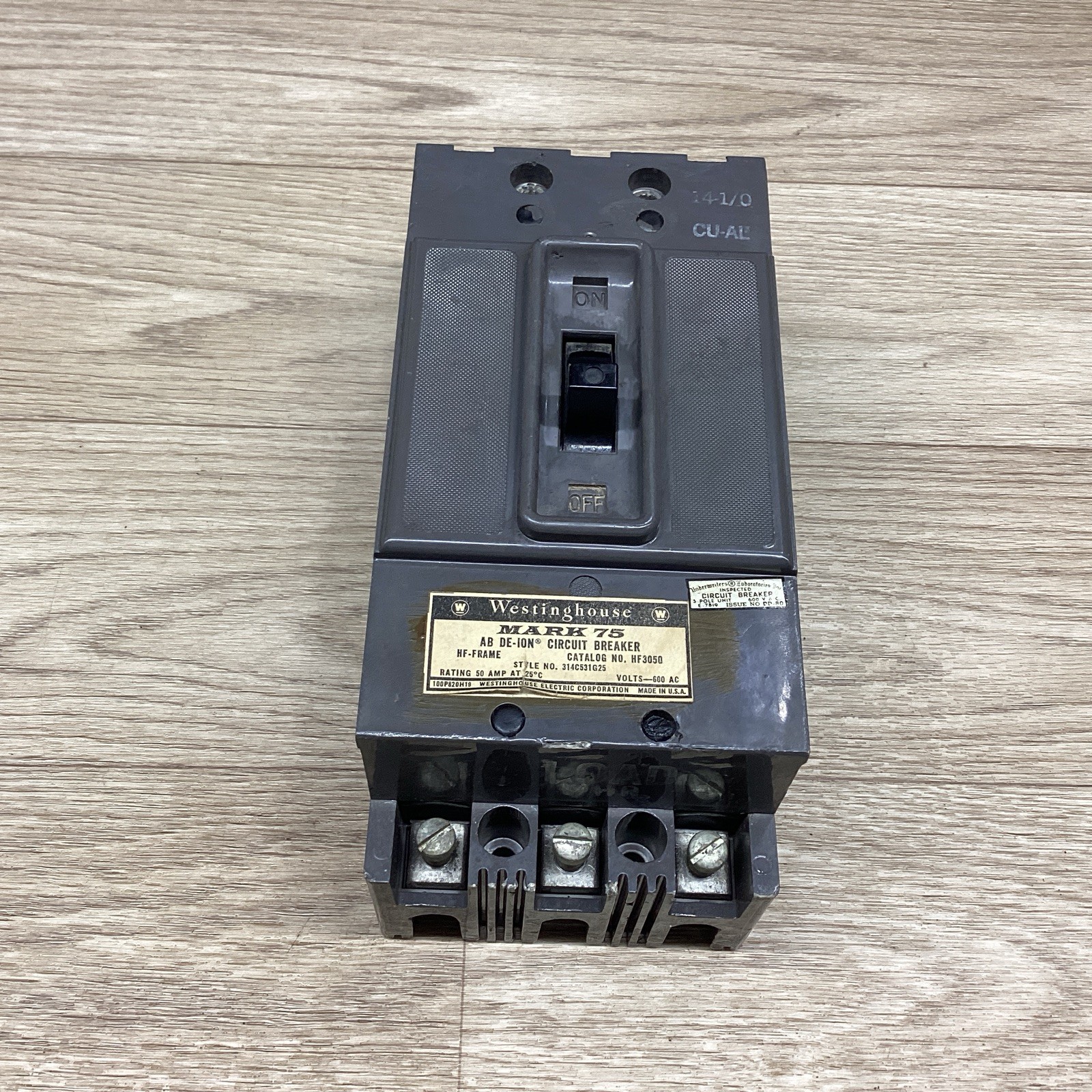 WESTINGHOUSE MARK 75 HF3050 50 AMP 3 POLE 600AC CIRCUIT BREAKER #803D100PR6*CO