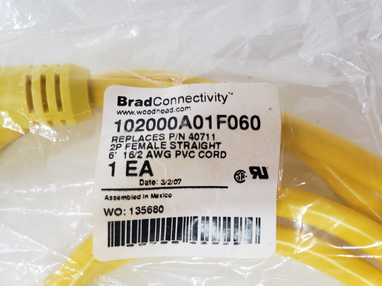 UNUSED – Brad Connectivity Woodhead 102000A01F060 Cord Cable 40711