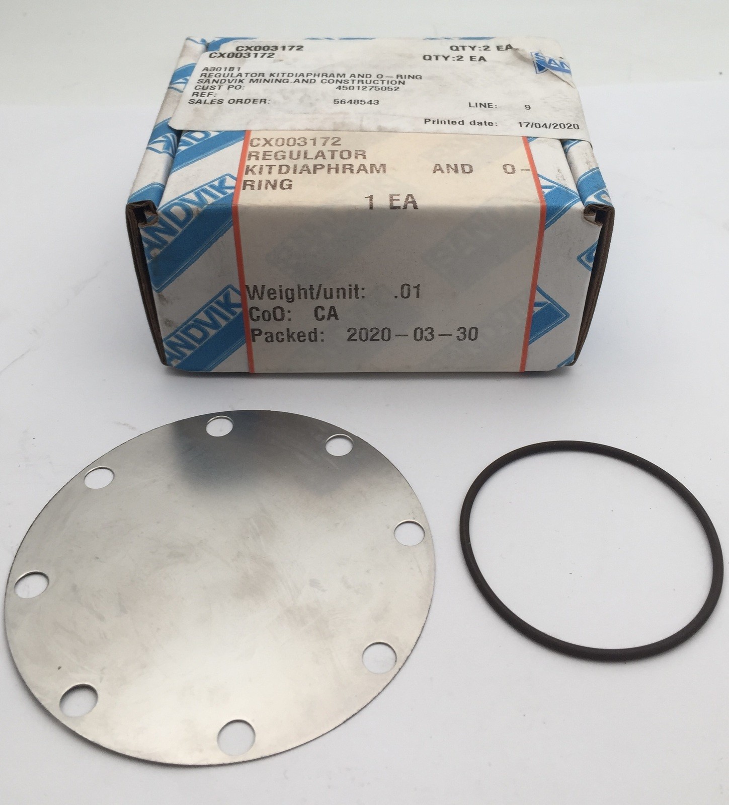 Sandvik CX003172 Regulator Diaphram and O-ring Kit 6 Hole Plate