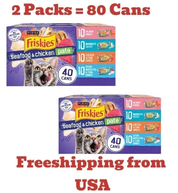 2Pack-Purina Friskies Pate Wet Cat Food Variety Pack 40ct 5.5oz Seafood Chicken