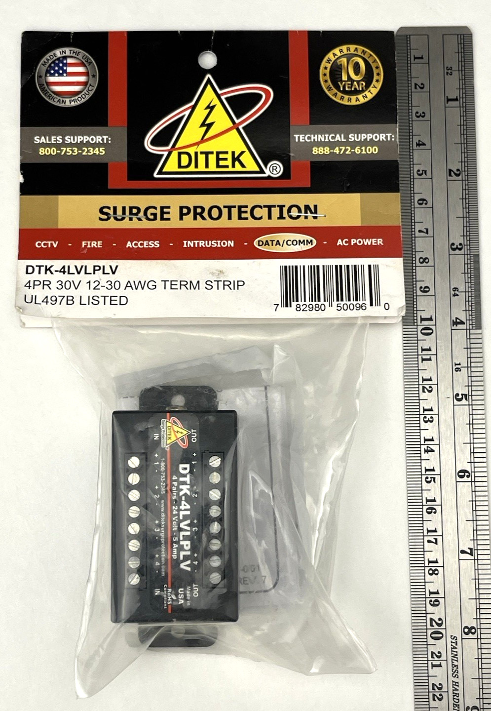 New Ditek DTK-4LVLPLV Surge Protector 4 Pair 30V 12-30 AWG Terminal Strip