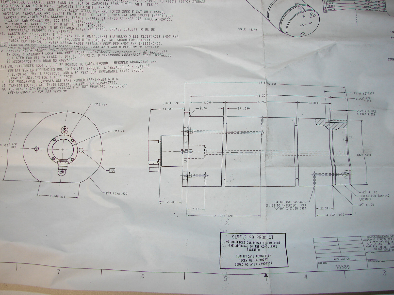 NEW National Oilwell Varco NOV Load Pin Assy LPE-1M-EB416-01A, 1,000,000 lbs