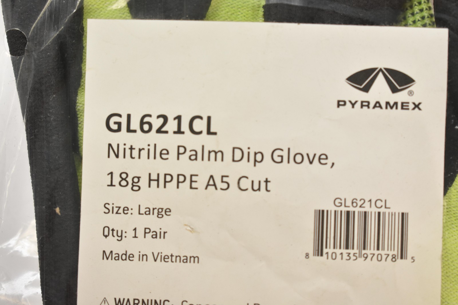 Pyramex GL621CL Nitrile Palm Dip Work Gloves Large 6 Pairs A5 Cut Hi-Vis Yellow