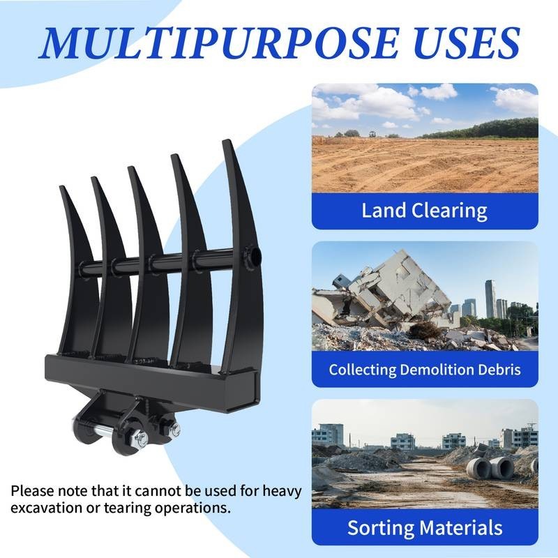 Rake Attachment for 1–1.5 Ton Mini Excavator | Heavy-Duty Root Brush Rake