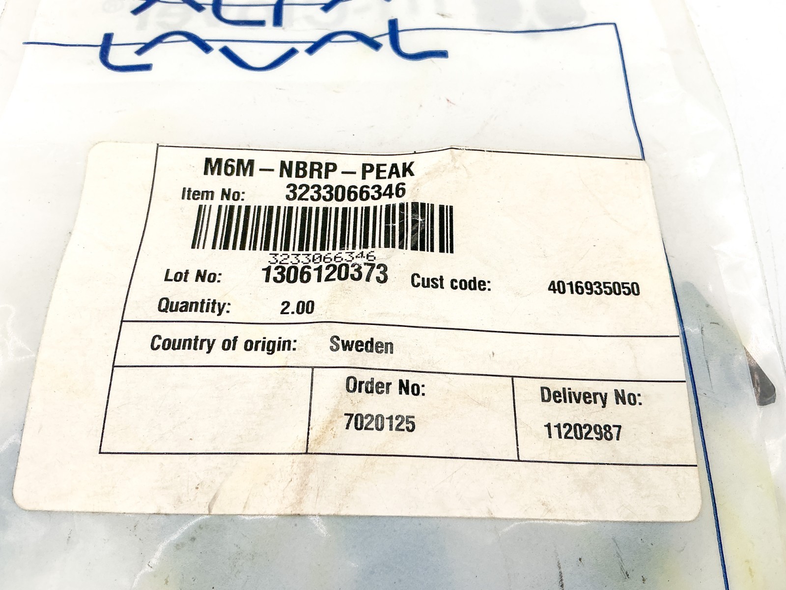 New Lot of 2 Alfa Laval 3233066346 Peak Ring Gasket M6M-NBRP-Peak