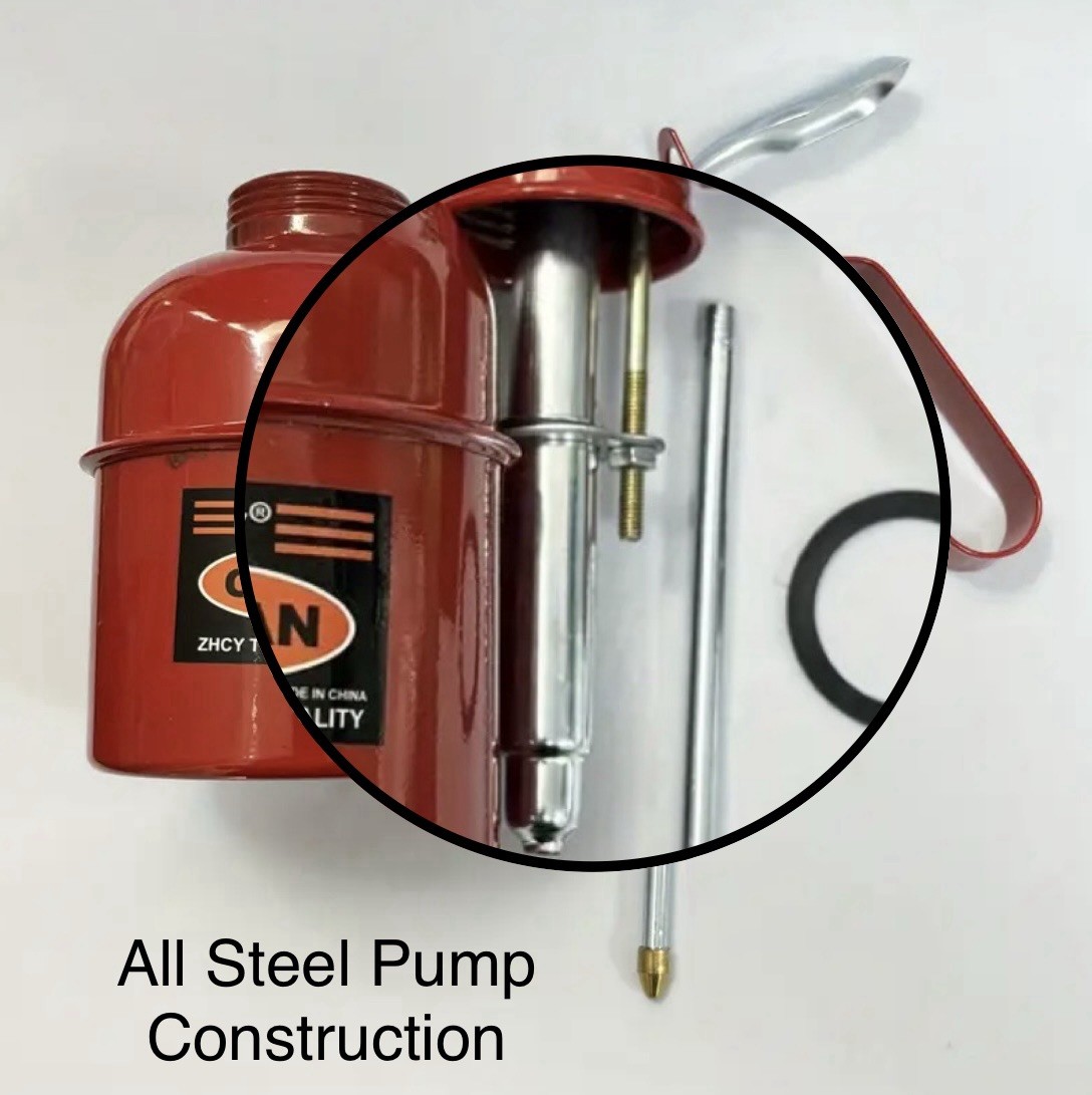 Professional Steel Construction Hand Pump Oiling Can 16.9oz. Capacity Oiler Can