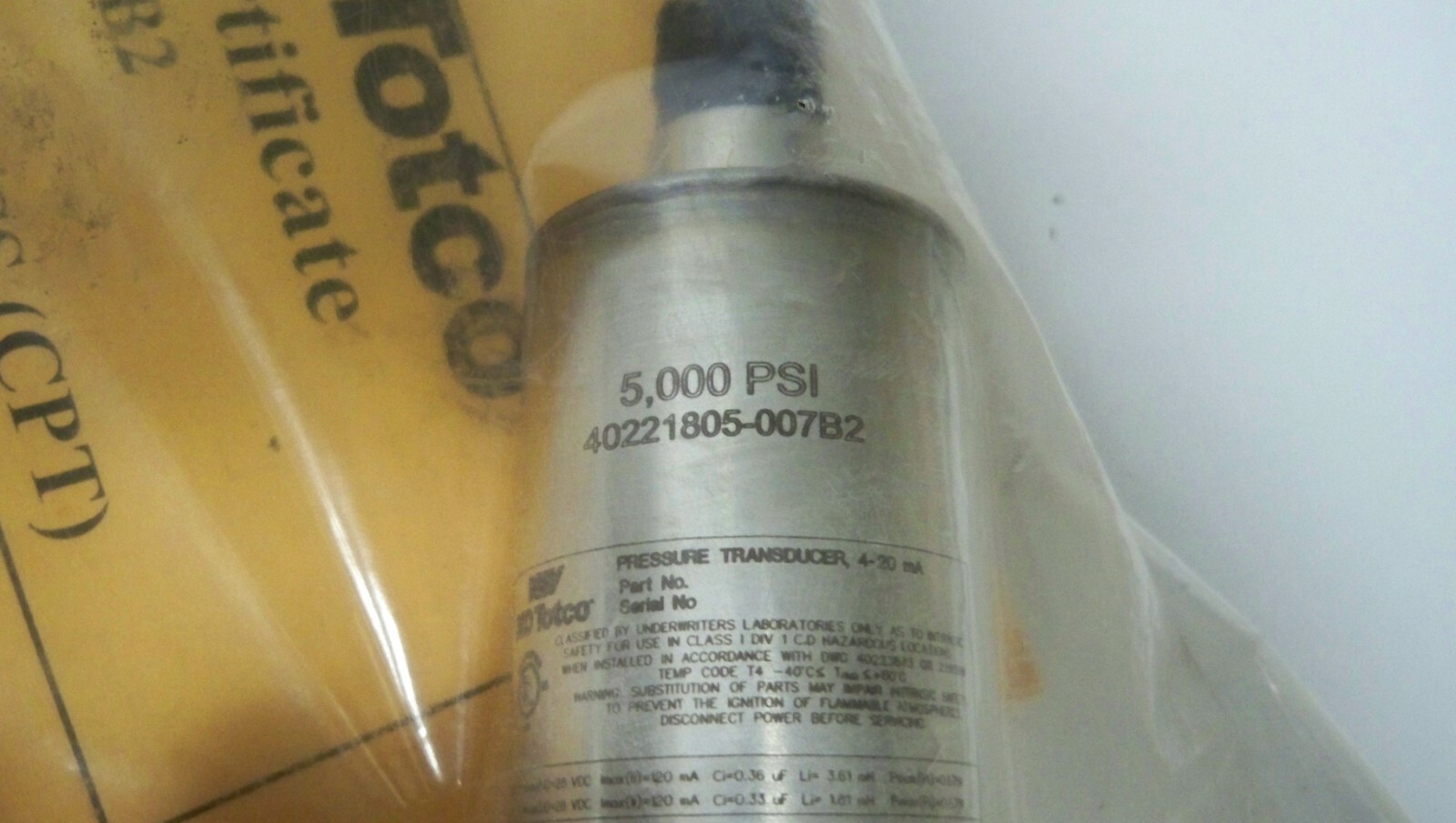 *NEW* NOV M/D Totco 40221805-007B2 Pressure Transducer 5,000 PSI
