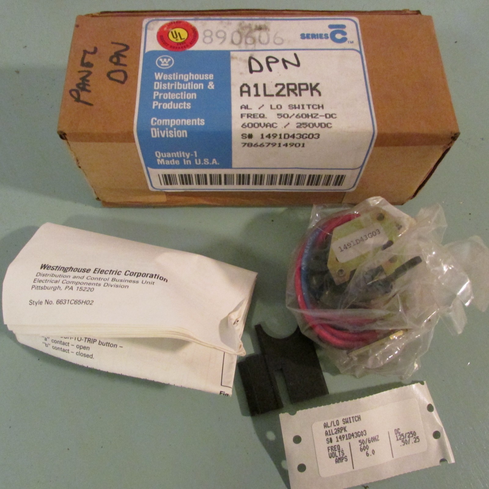 Westinghouse A1L2RPK AL/LO Switch 600VAC 250VDC