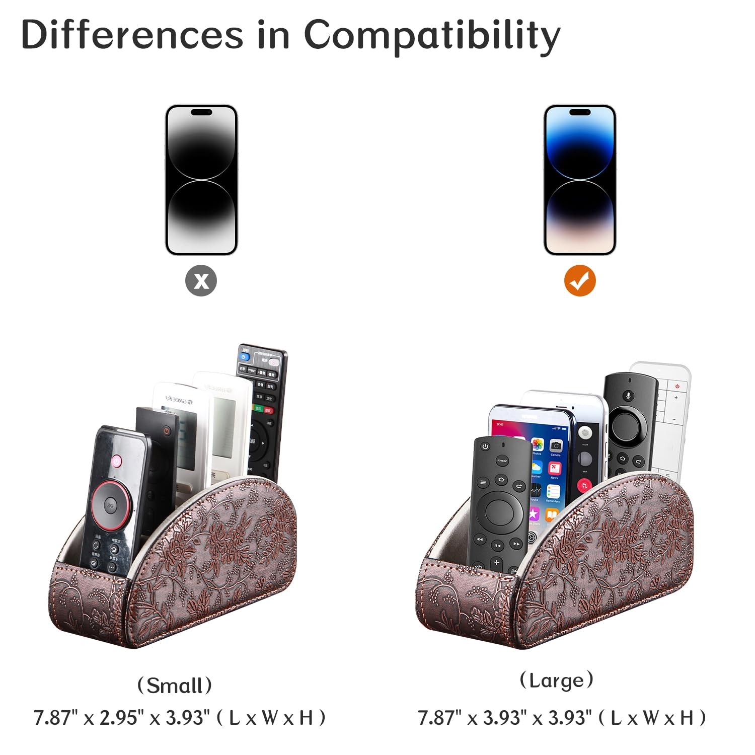 TV Remote Control Holder with 5 Compartments,Pu Leather Large, Antique Flower