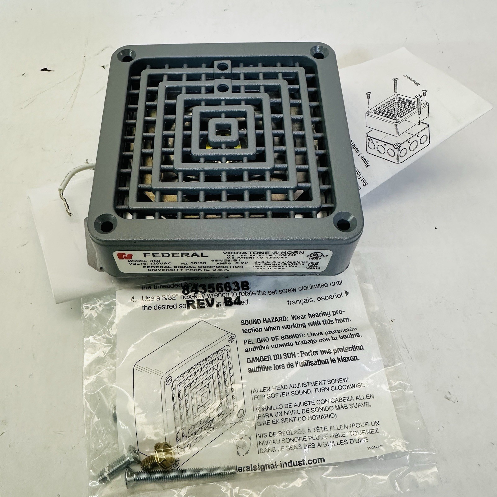 FEDERAL SIGNAL 350-120-30 GRAY HORN MECHANISM 120VAC SER. B1