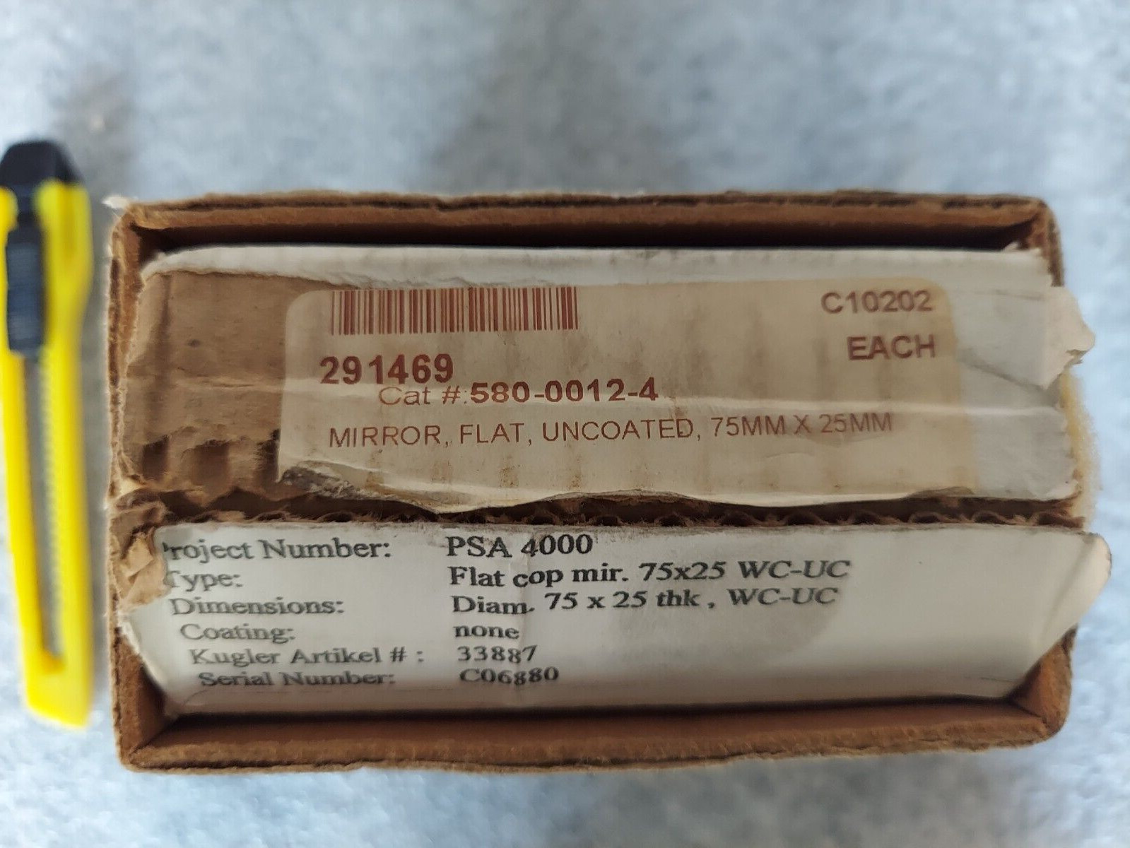 New Kugler 33887 580-0012-4 Copper Mirror 75mm x 24mm Flat Uncoated