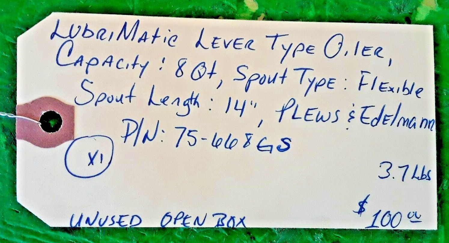 🟠 PLEWS LUBRIMATIC LEVER TYPE OILER 75-668GS PESSCO IS OFFERING 1 R082621-14 🗽