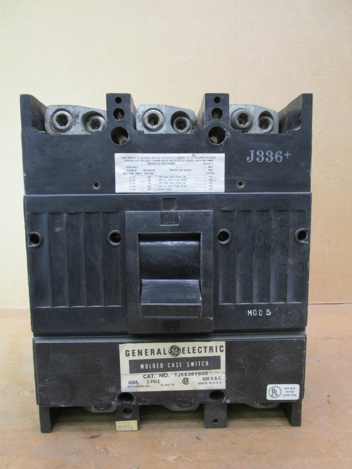 General Electric TJK636Y600 600A 3 Pole 600VAC Molded Case Switch 51597LR
