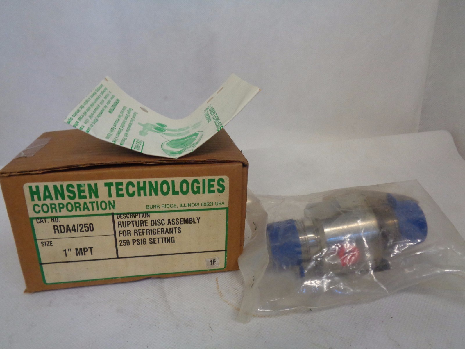 NEW HANSEN RDA 4/250 1″MPT RUPTURE DISC ASSEMBLY FOR REFRIGERANTS