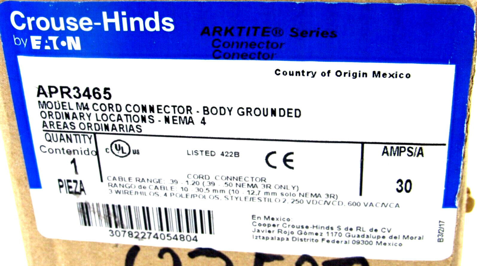 NEW COOPER CROUSE HINDS APR3465 CONNECTOR MODEL M4