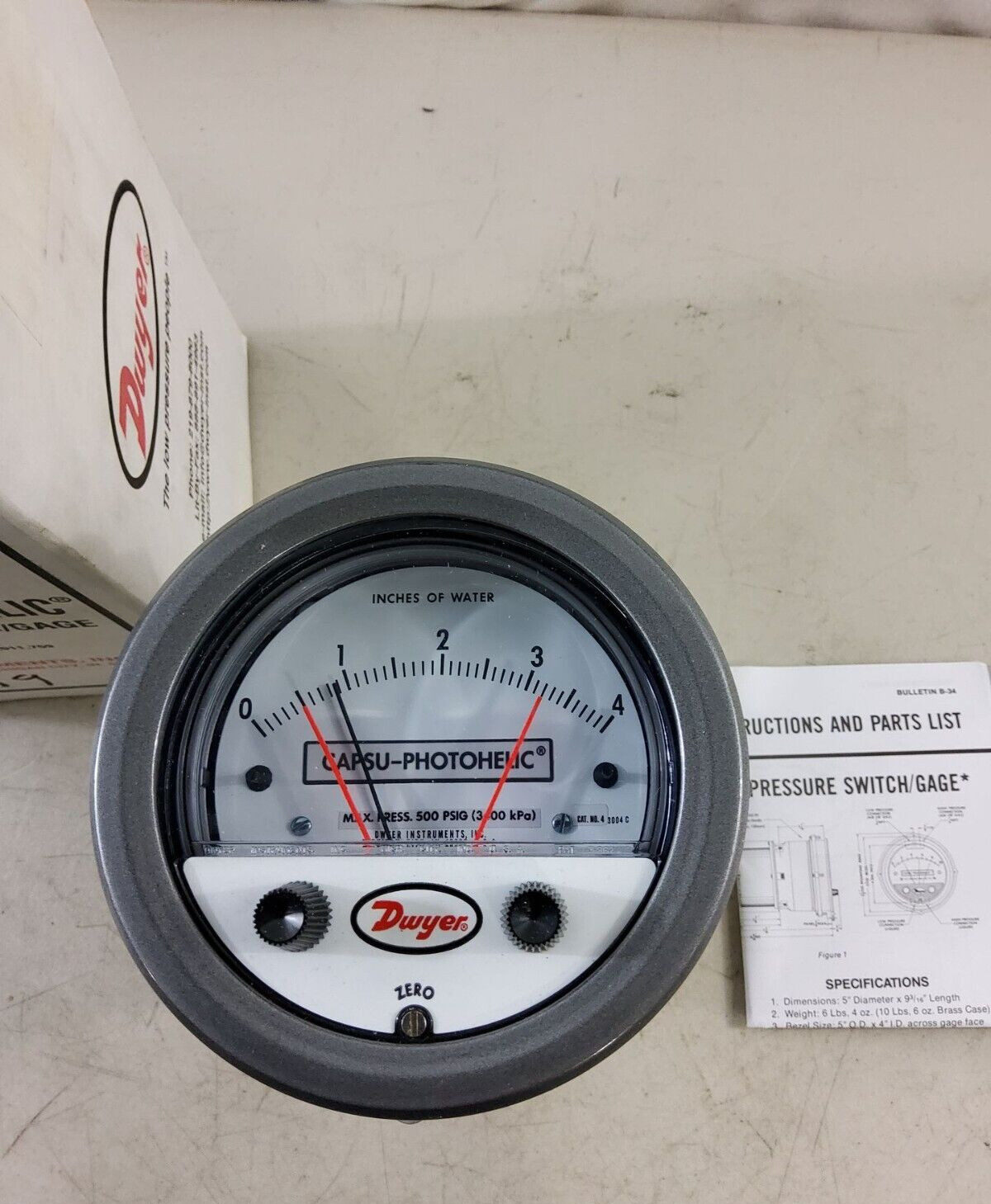 Dwyer 43004 Phothelic Pressure Switch Gauge NEW