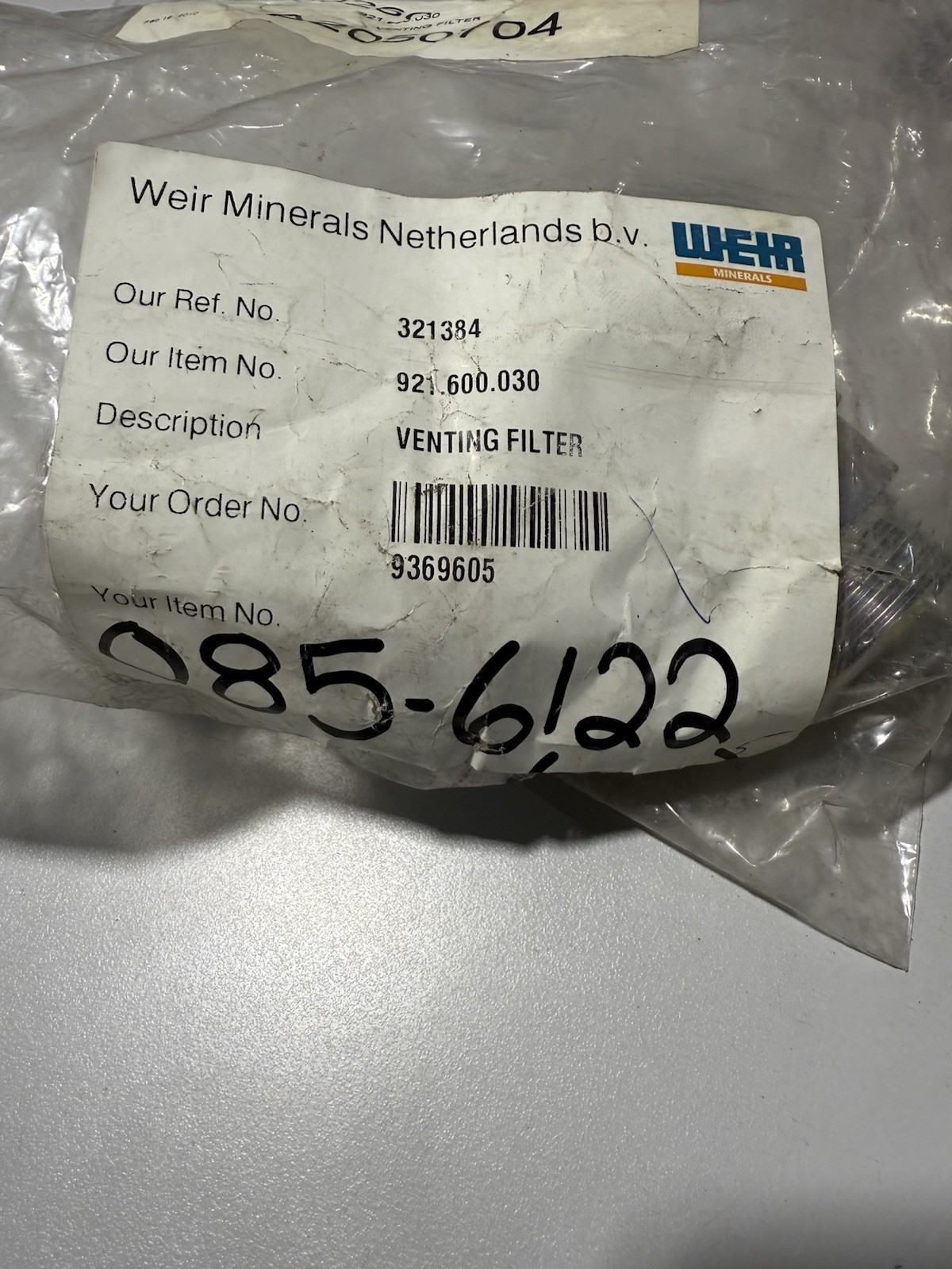 Weir Minerals 921.600.030 / 321384 / 9369605 Venting Filter *NEW OPEN BOX*