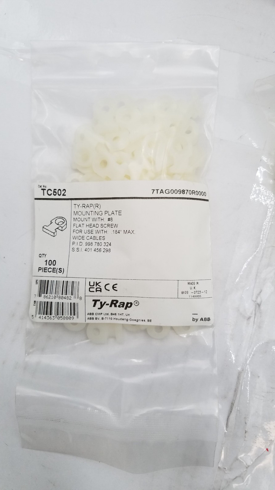 Lot of 500 TY-RAP Mounting Plate TC502 (5 bags of 100) 786210804828