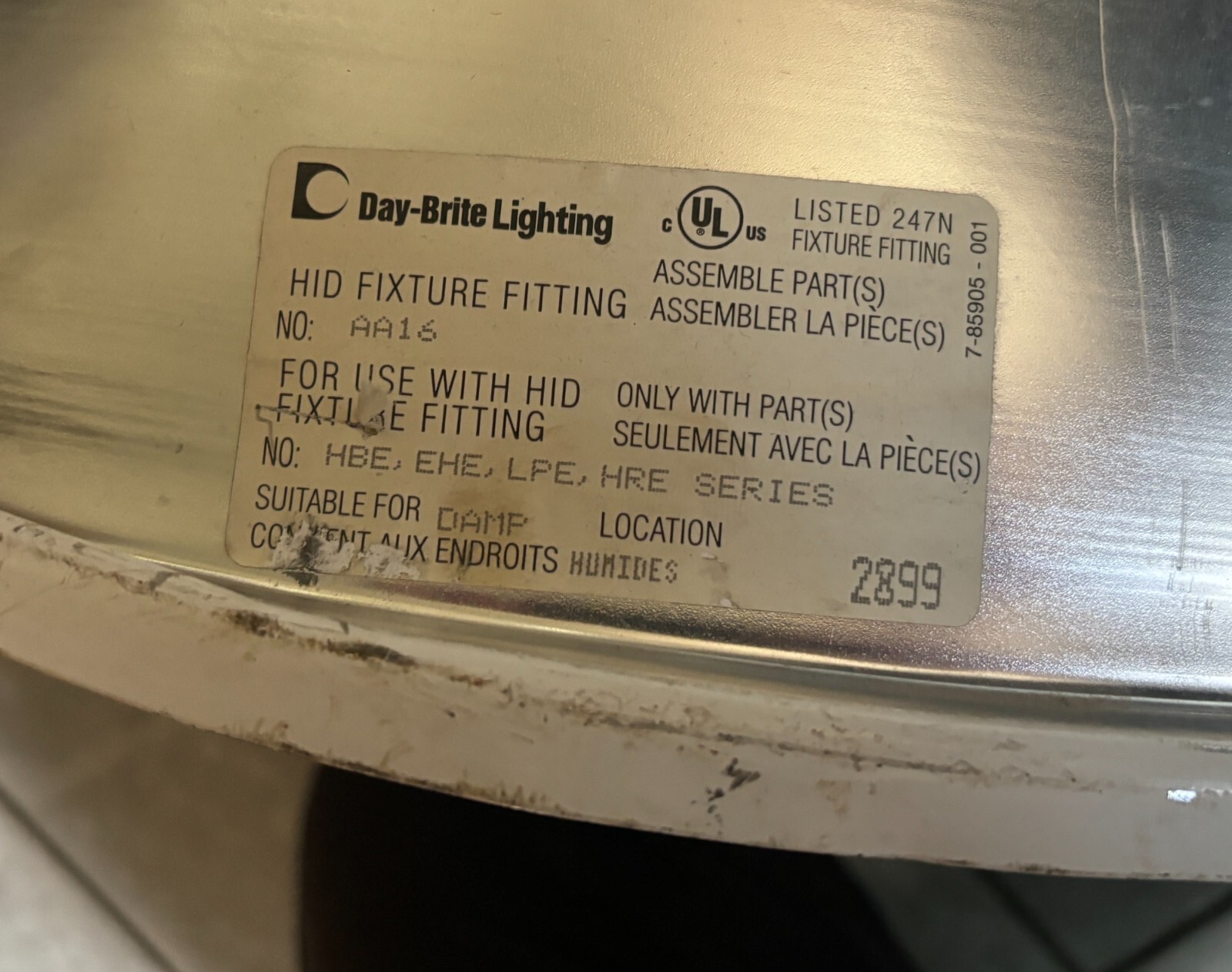 Day-Brite Lighting HB0400SMT Fixture Fitting with HID AA16 Fixture Fitting