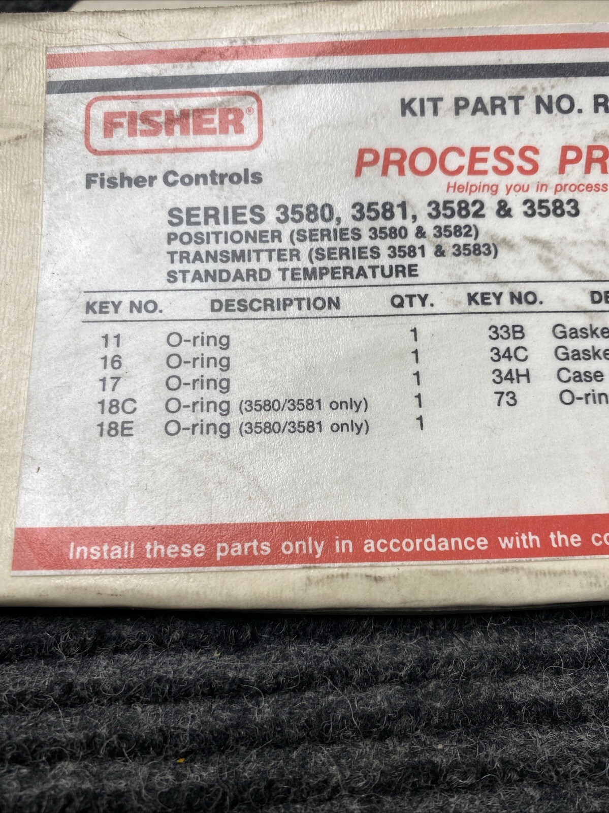 NEW OEM Fisher R3580X00022 Valve Positioner Repair Kit