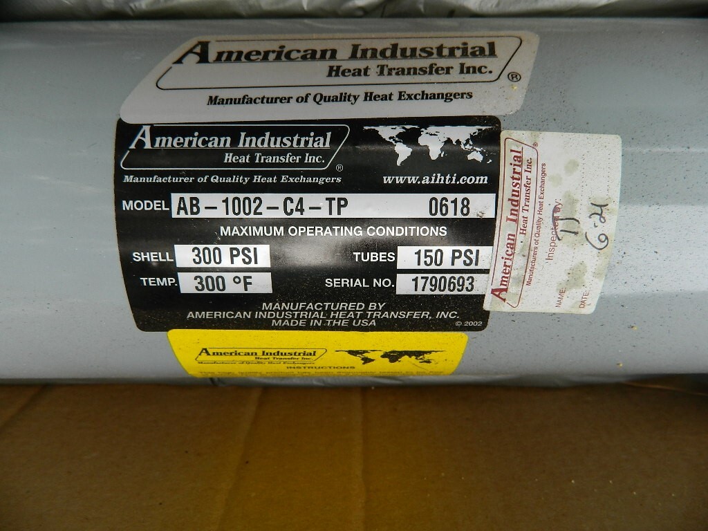 American Industrial Heat Exchanger AB-1002-C4-TP TUBES 150 PSI 0618 NEW