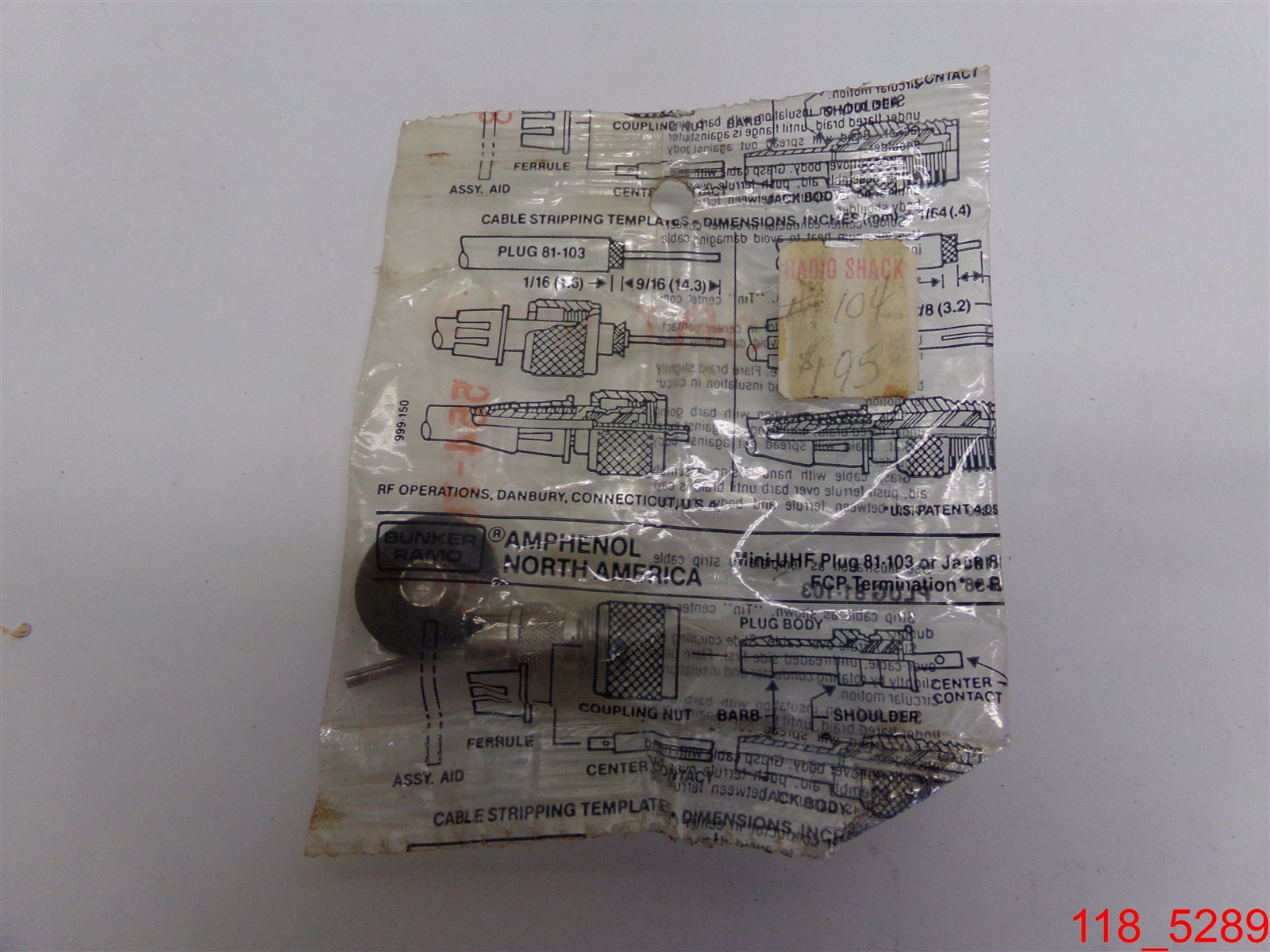 Qty=5: Amphenol Mini-UHF Plug 81-103 or Jack 81-104 Connector