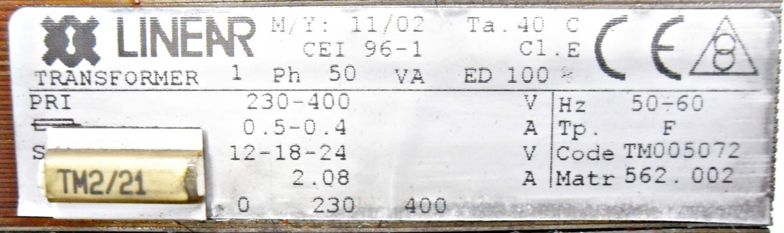 LINEAR CEI96-1 50VA TRANSFORMER 230/400V 50/60Hz