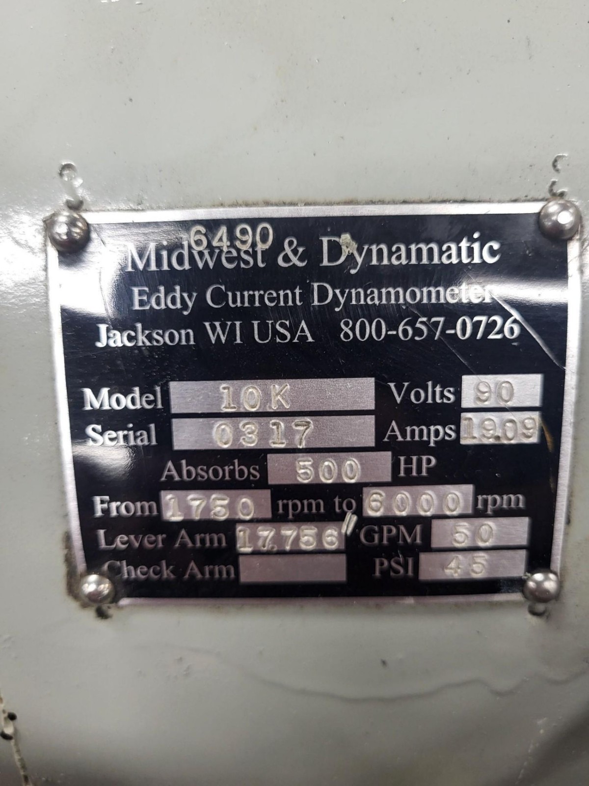 GE Midwest & Dy Eddy Current 10K 500 HP DYNAMOMETER 2500 8000 RPM Dyno Engine