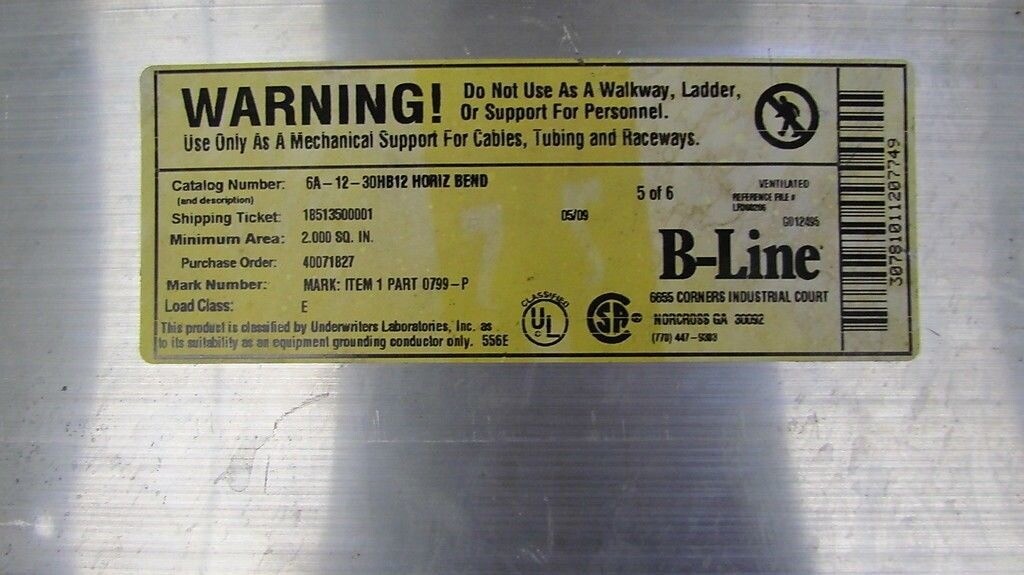 Cooper B-Line Ladder Cable Tray 6A-12-30HB12 Horiz Bend 30deg 12″radi Aluminum