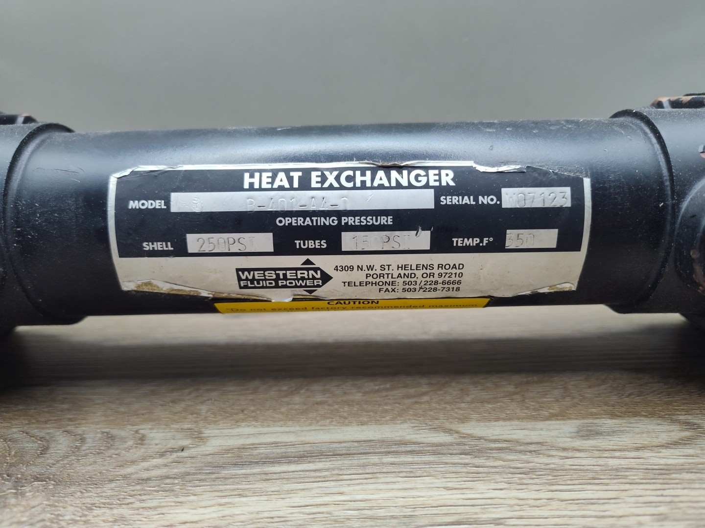 Western Fluid Power BS-401-A4-0 Water Cooled Heat Exchanger Shell 250PSI 350°F