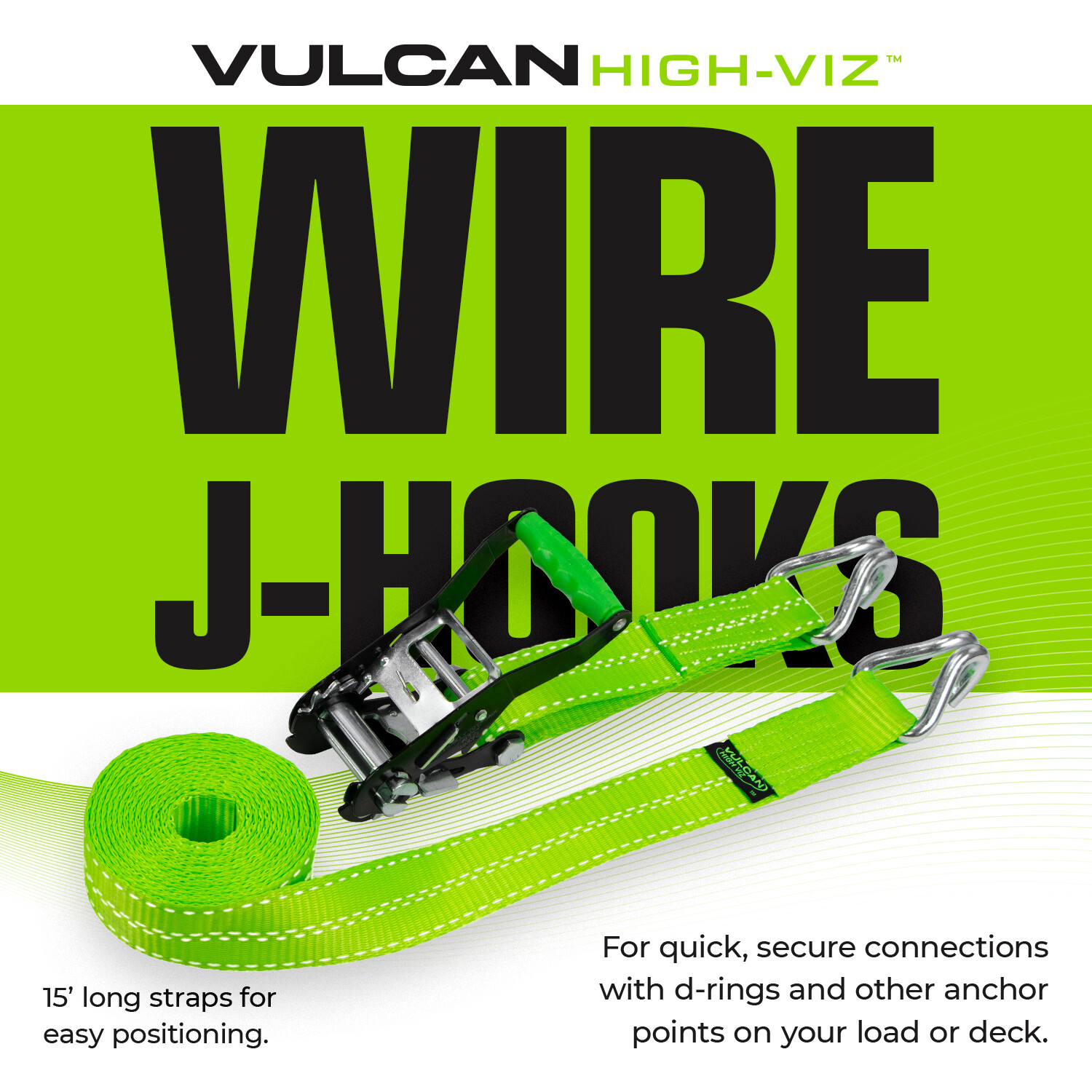 VULCAN High-Viz Reflective Axle Strap Tie Down Kit – Wire Hook Ratchet Straps