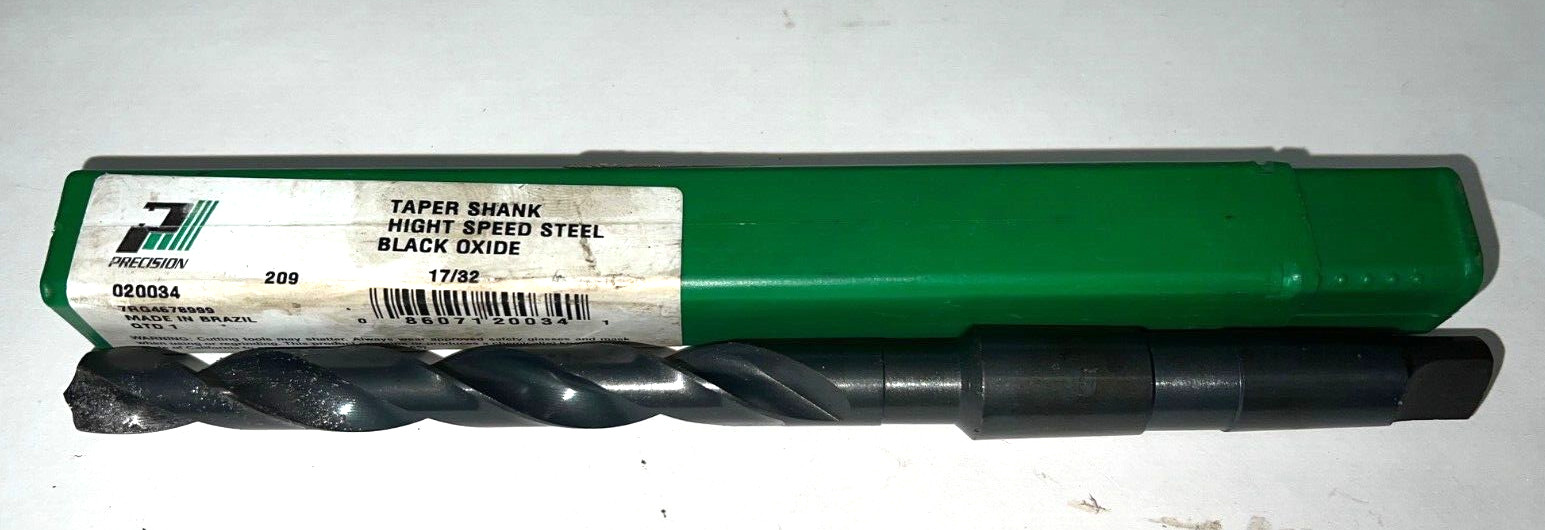 PRECISION TWIST DRILL TAPERED SHANK BIT 020034 17/32″ DIA BLACK OXIDE 8-1/2″ OAL