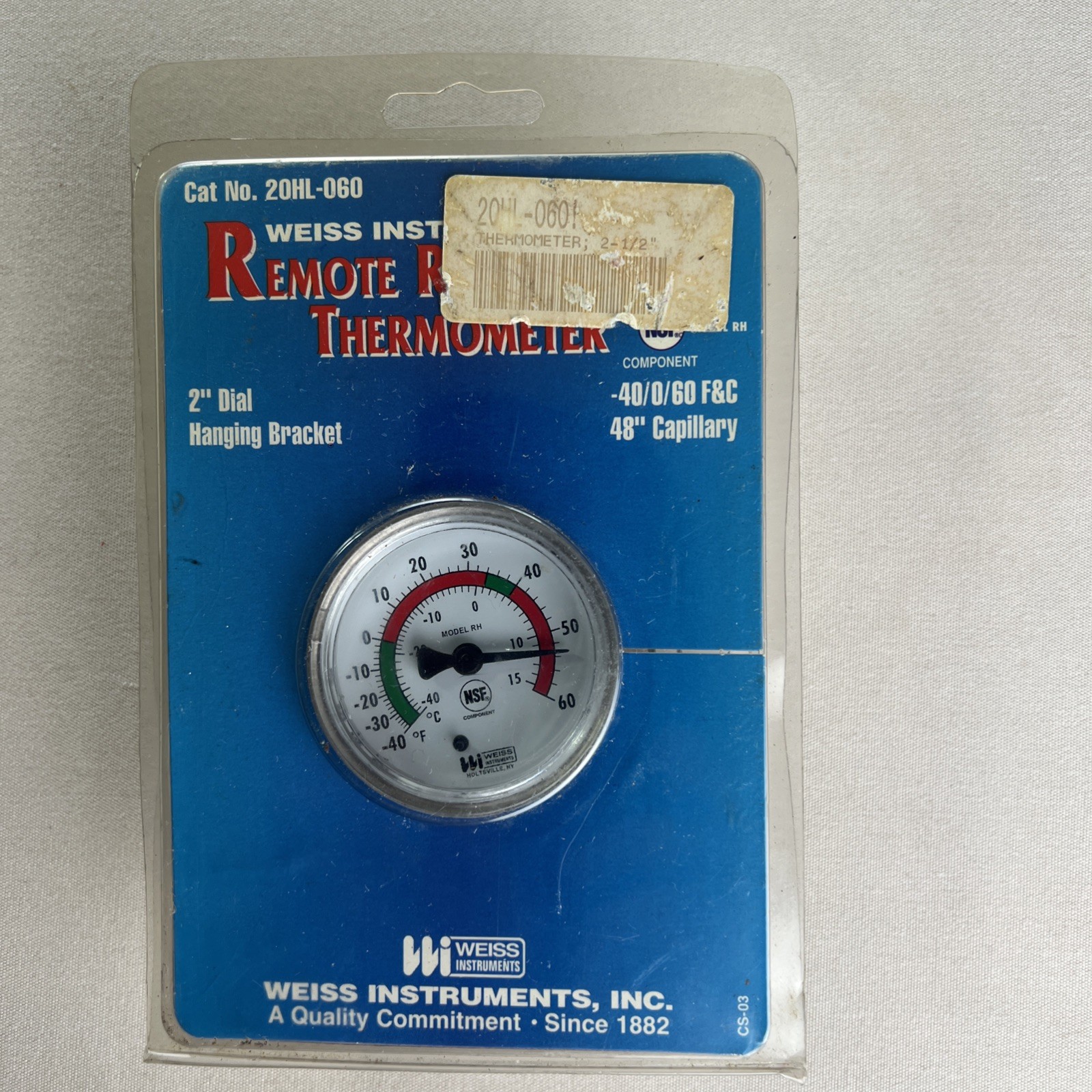 Weiss Instruments Remote Reading Dial Thermometer 2″, 20HL-060. -40/0/60 F&C New