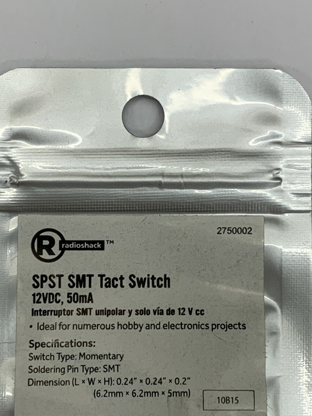 Pack of 1 Radio Shack 5.0 MM High Tact Switch 50mA 12VDC SPST 275-0002 2750002