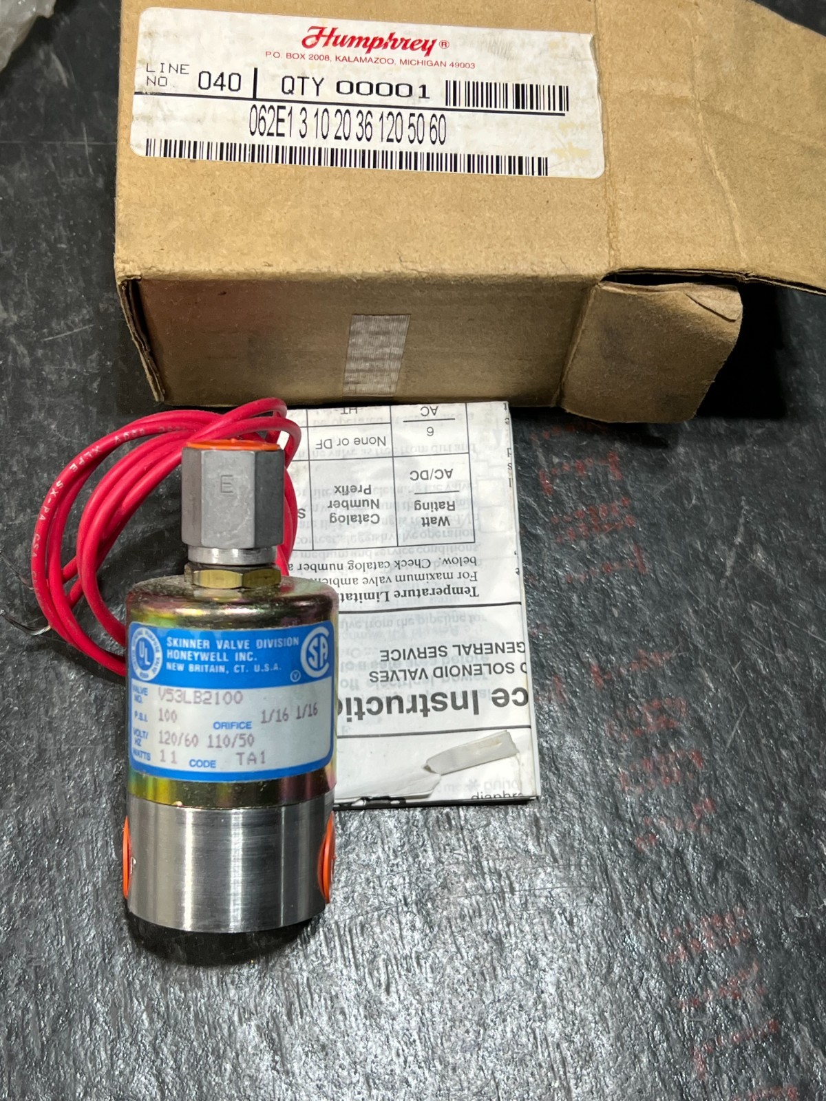 humphrey 062e13102036 120v 1/4″ nos poor packaging