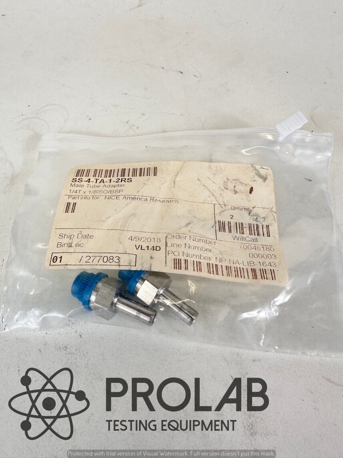 2x NEW Swagelok SS-4-TA-1-2RS Male Adapter, 1/4 in. Tube OD x 1/8 in. Male ISO