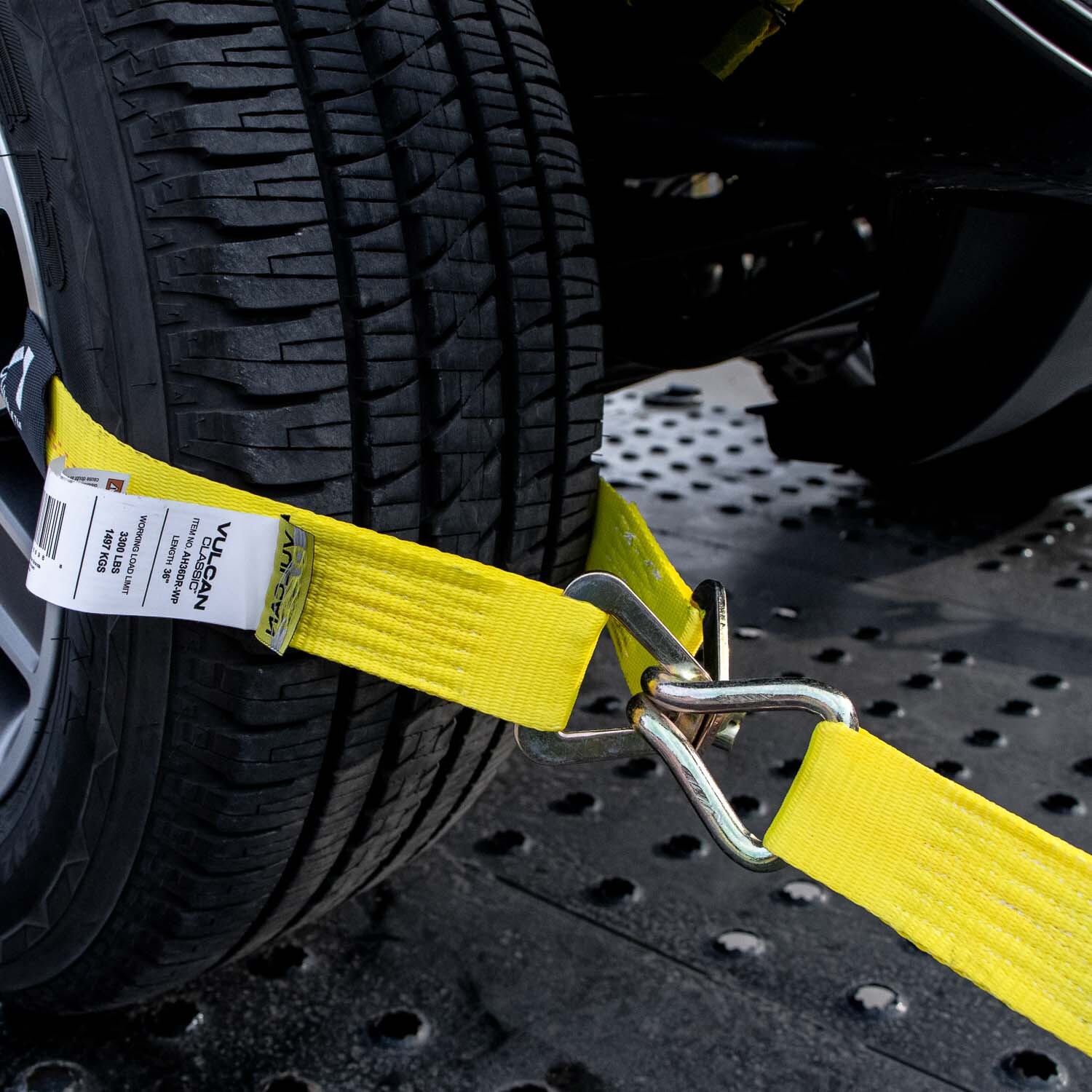 VULCAN Classic Yellow Axle Strap Tie Down Kit – Wire Hook Ratchet Straps