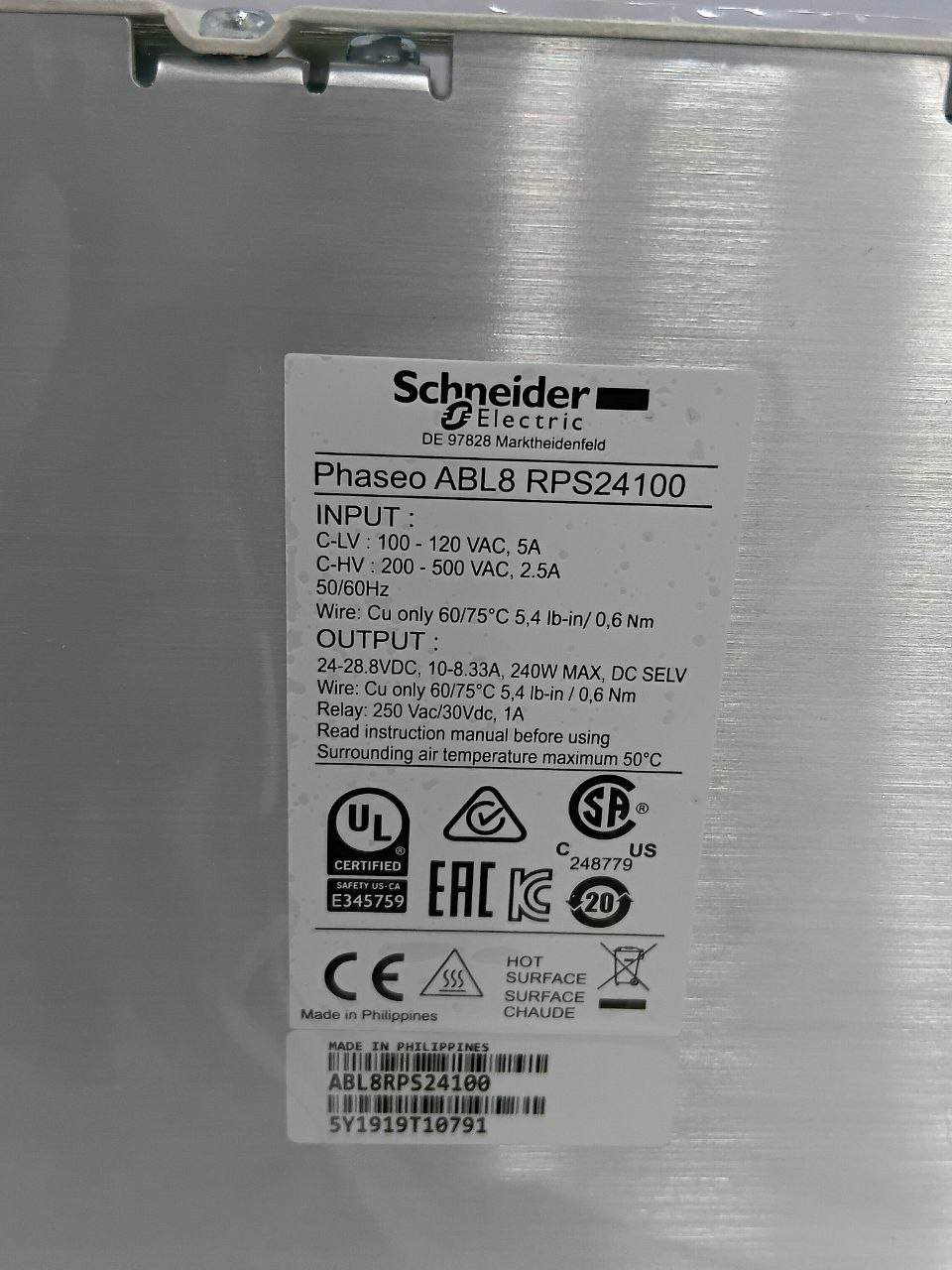 Schneider Electric ABL8RPS24100 Switching Power Supply 100-120 VAC 5A