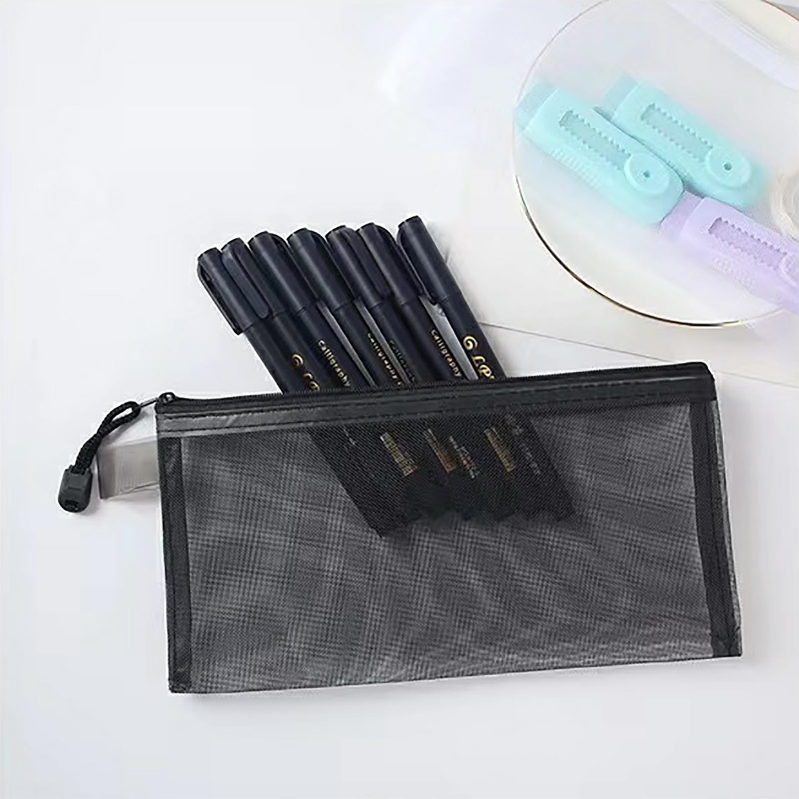 OZY 10 Pieces Nylon Zipper Mesh Pouch,Cosmetic Bags,Zipper Bags for Black