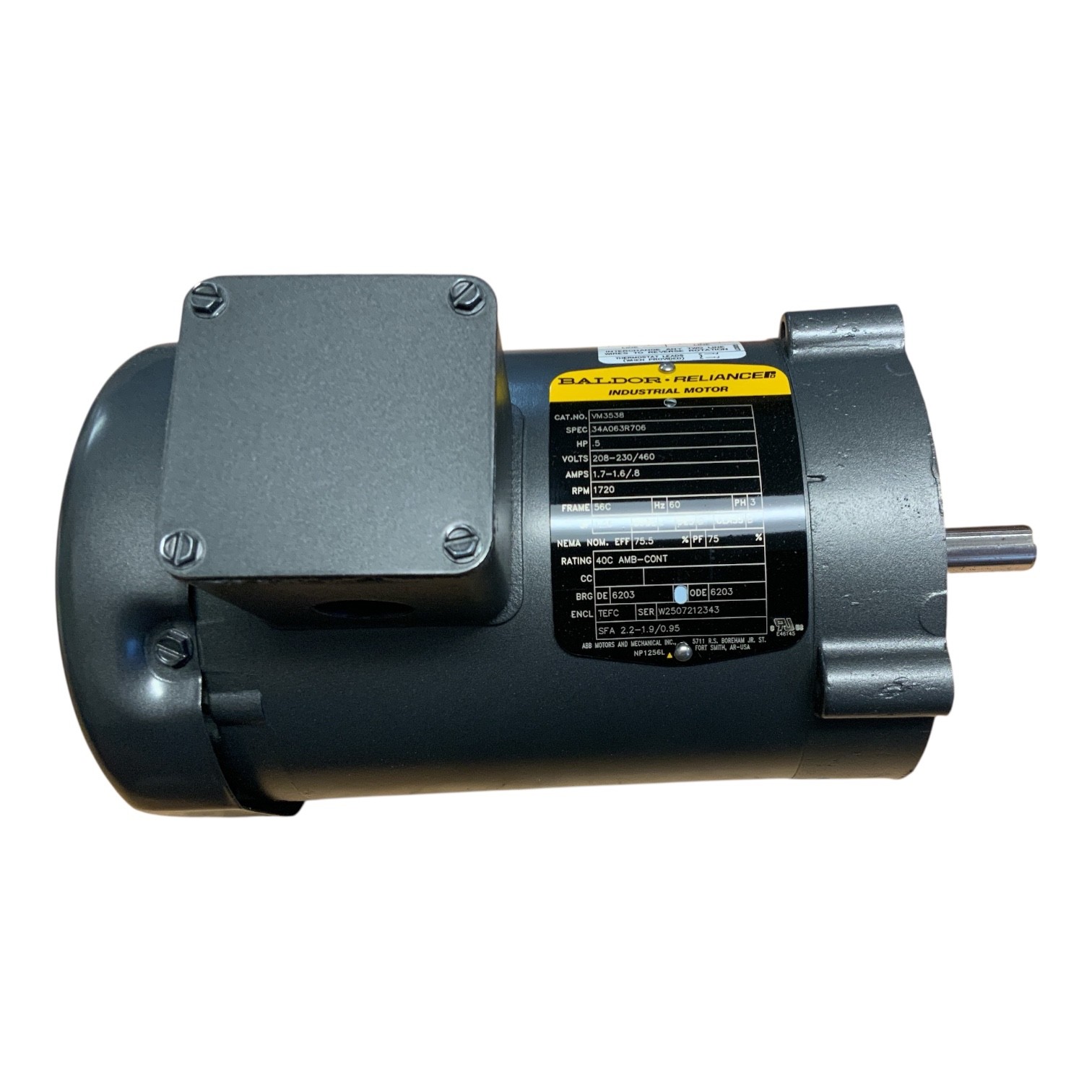 Baldor VM3538 Industrial Motor 1/2 Hp 3Ph 1720 Rpm 230/460, 56C.