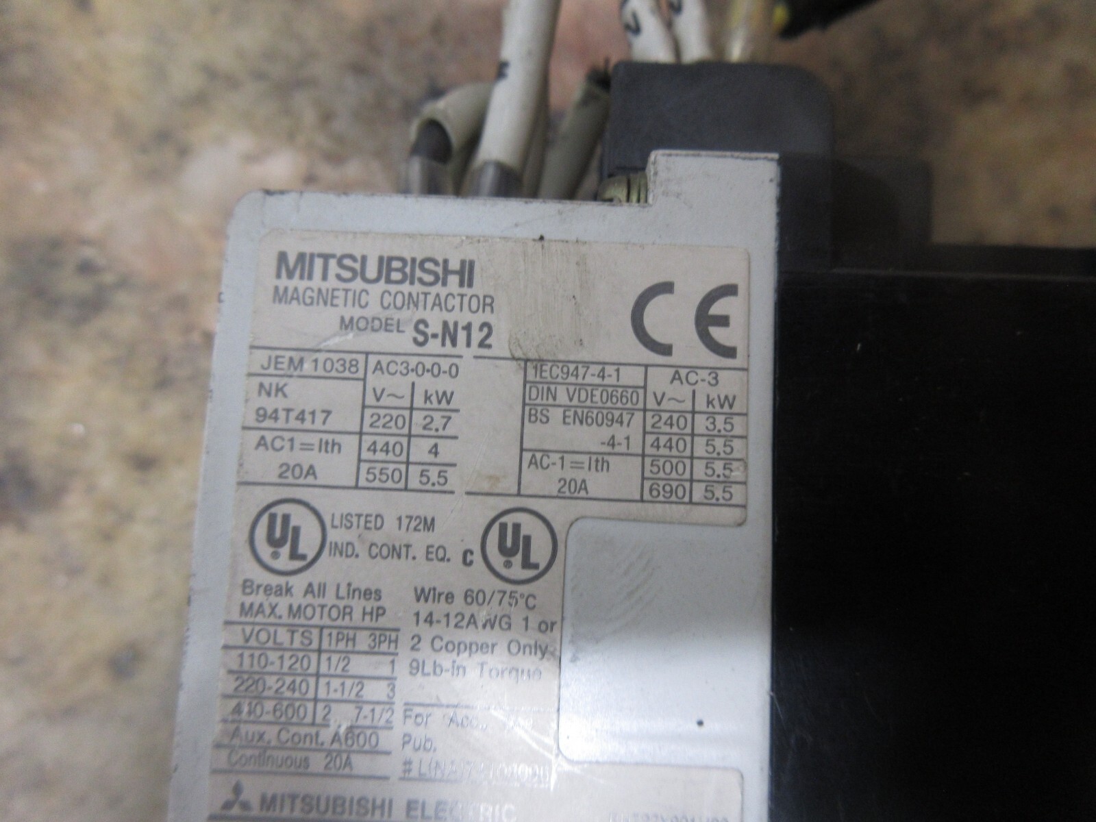 MITSUBISHI MAGNETIC CONTACTOR S-N12 W/ THERMAL OVERLOAD RELAY TH-N12